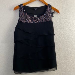 Apt 9 black layered look semi sheer tank NWT size small embellished